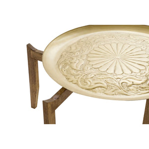 Centre Table Home ESPRIT Golden Natural Brass Mango wood 75 x 75 x 44 cm