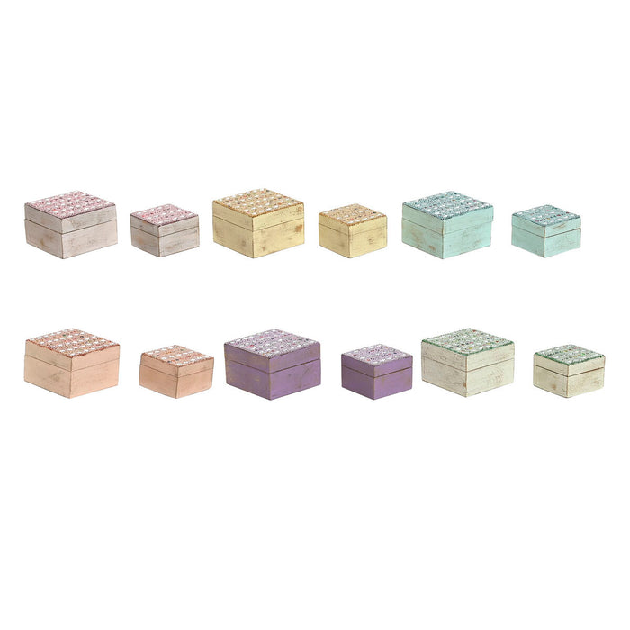 Jewelry box Home ESPRIT Multicolour Mango wood 10 x 10 x 6 cm (2 Pieces) (6 Units)