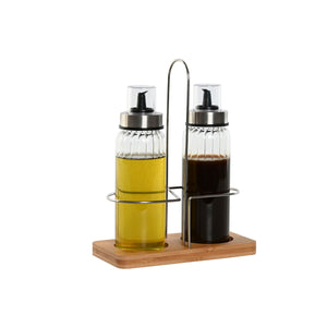 Oil and Vinegar Set Home ESPRIT Transparent Natural Bamboo Crystal 18,5 x 9,3 x 24 cm