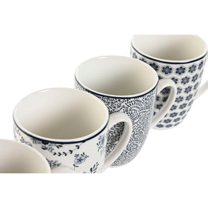 4 Piece Mug Set Home ESPRIT Blue White Porcelain 340 ml