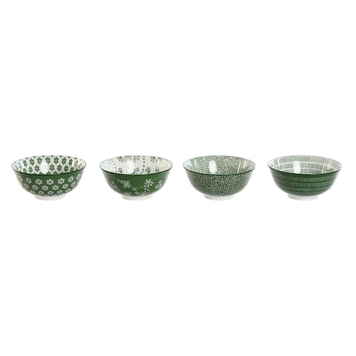 Set of bowls Home ESPRIT White Green Porcelain Shabby Chic 15 x 15 x 7 cm