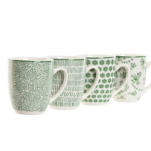 4 Piece Mug Set Home ESPRIT White Green Porcelain 340 ml