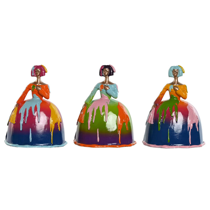 Decorative Figure Home ESPRIT Multicolour Lady 17 x 13 x 21 cm (3 Units)