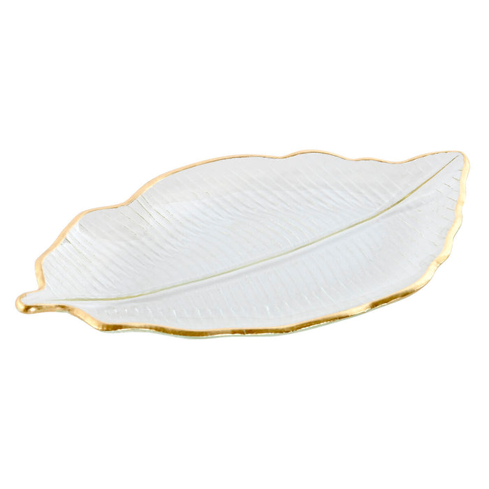 Centerpiece Home ESPRIT Transparent Golden Tropical Leaf of a plant 31 x 17 x 2 cm