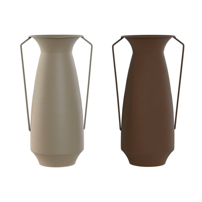 Vase Home ESPRIT Brown Beige Metal 25 x 25 x 44 cm (2 Units)