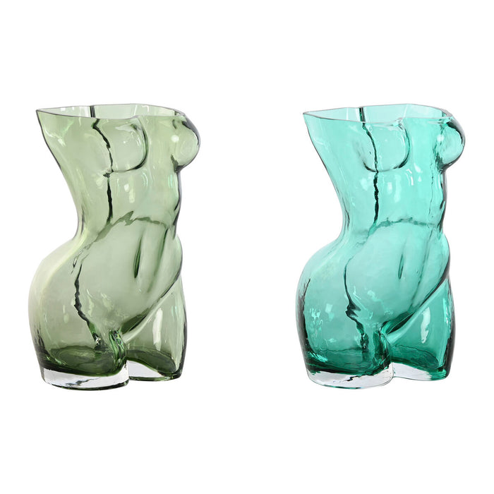 Vase Home ESPRIT Blue Green Crystal 18 x 17 x 28 cm (2 Units)