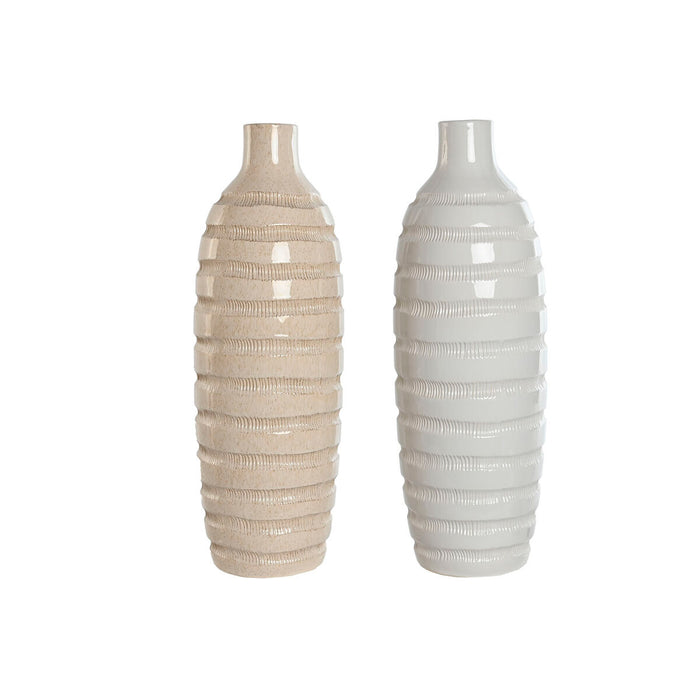 Vase Home ESPRIT Beige Ceramic 19 x 19 x 55 cm (2 Units)