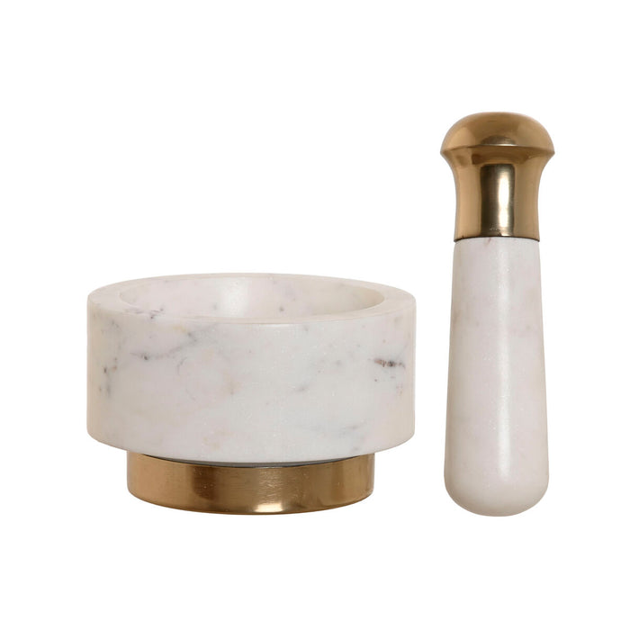 Mortar Home ESPRIT Brass Marble 12,5 x 12,5 x 7,5 cm