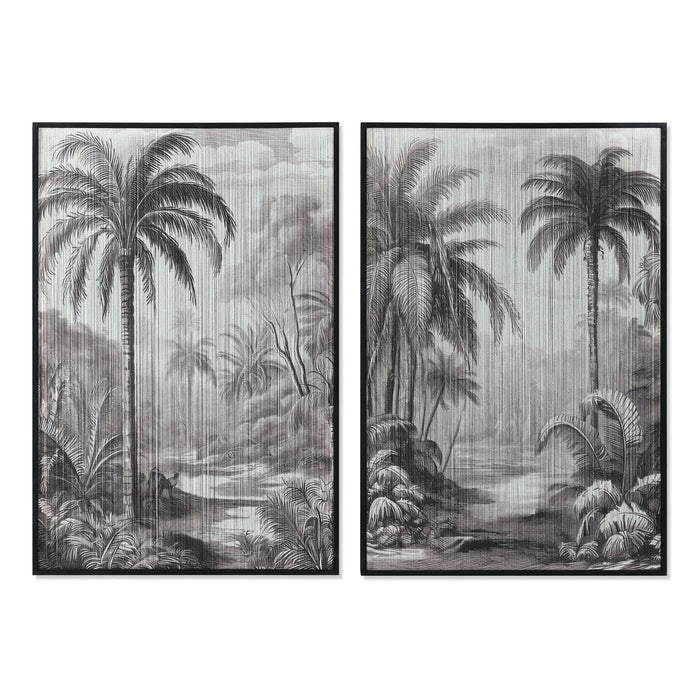 Painting Home ESPRIT White Black Palms Tropical 80 x 3 x 120 cm (2 Units)