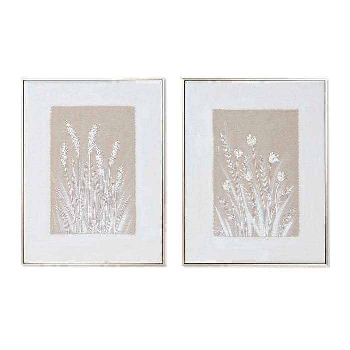 Canvas Home ESPRIT White Beige Flowers Scandinavian 62 x 4,5 x 82 cm (2 Units)