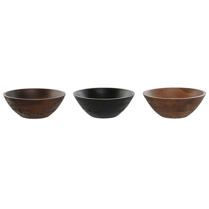 Salad Bowl Home ESPRIT Brown Black Light brown Mango wood 30 x 30 x 12 cm (3 Units)