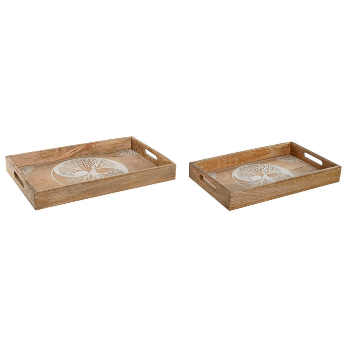 Snack tray Home ESPRIT White Natural Tree Indian Man Stripped 43,5 x 27 x 5,5 cm (2 Units)