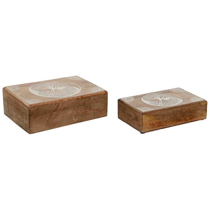 Jewelry box Home ESPRIT White Natural Mango wood 25,5 x 18 x 8 cm (2 Units)