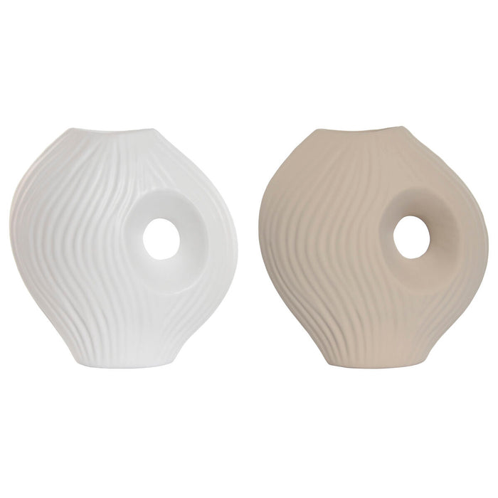 Vase Home ESPRIT White Beige Stoneware 33 x 15 x 34 cm (2 Units)