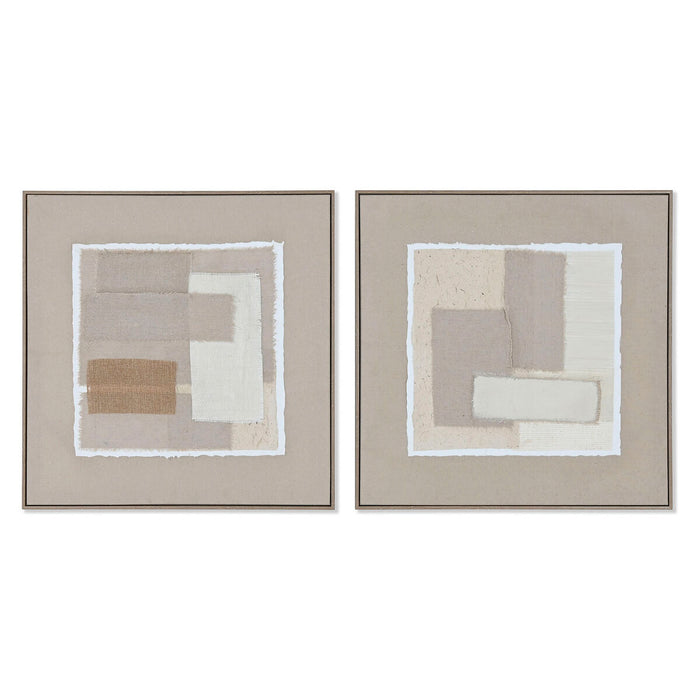 Painting Home ESPRIT Brown Beige Jute polystyrene Abstract Urban 62 x 3,2 x 62 cm (2 Units)