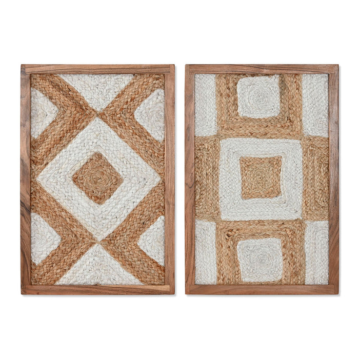 Painting Home ESPRIT White Natural Geometric Boho 40 x 3 x 60 cm (2 Units)