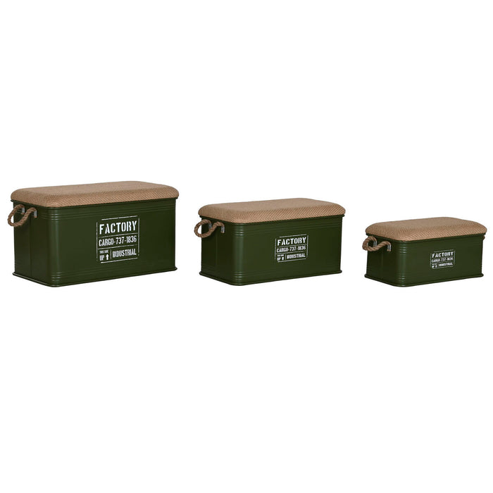 Set of Chests Home ESPRIT Dark green Natural Metal Rope Fibre 69 X 37 X 37,5 cm (3 Units)