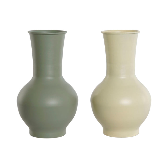 Vase Home ESPRIT Green Cream Metal 20 x 20 x 34,5 cm (2 Units)