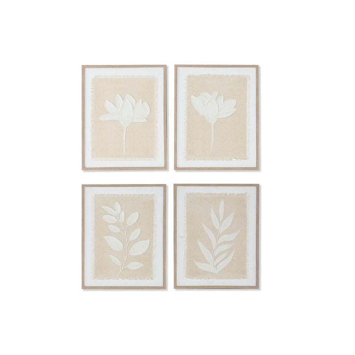 Painting Home ESPRIT White Beige Scandinavian Botanical plants 40 x 2,2 x 50 cm (4 Units)