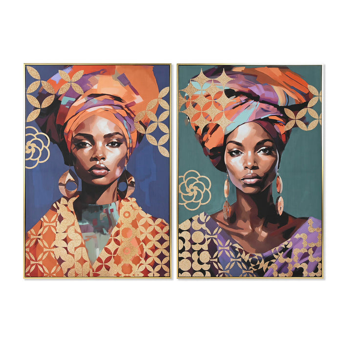 Canvas Home ESPRIT Golden polystyrene Canvas Colonial African Woman 82 x 3,5 x 122 cm (2 Units)