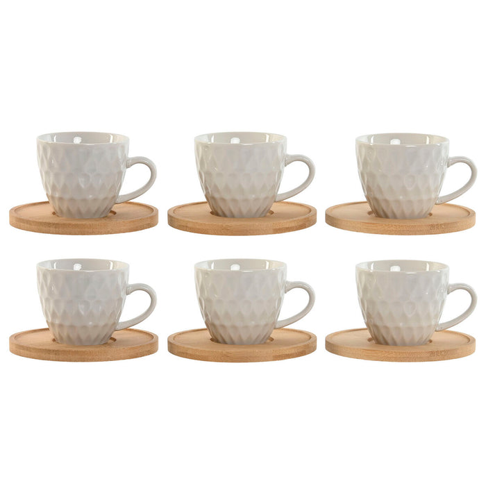 Set of 6 Cups with Plate Home ESPRIT White Bamboo Porcelain 90 ml