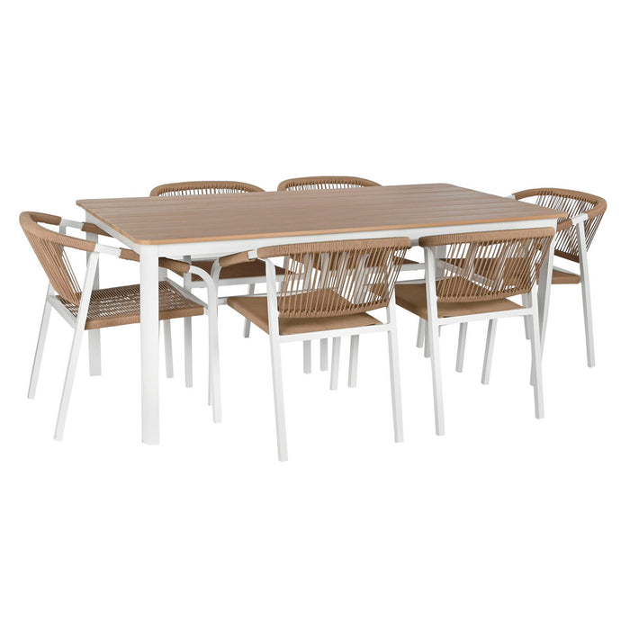 Table set with 6 chairs Home ESPRIT White Natural Resin Aluminium 180 x 90 x 75 cm