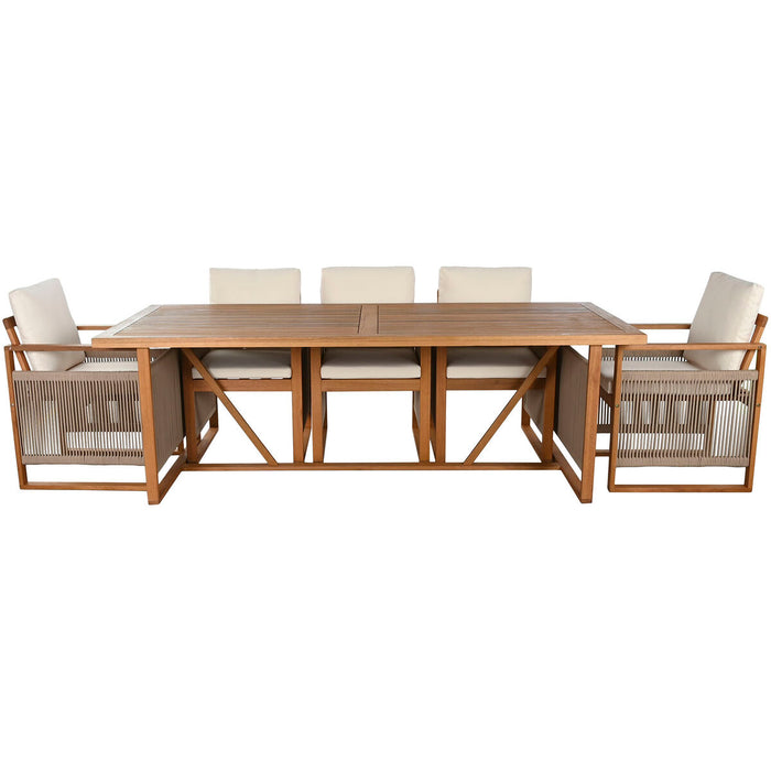 Table set with chairs Home ESPRIT Brown Rope Eucalyptus wood 230 x 100 x 75 cm