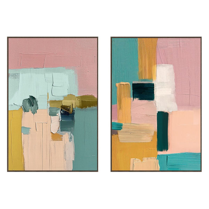 Painting Home ESPRIT Yellow Beige Pink Turquoise Abstract Urban (2 Units)