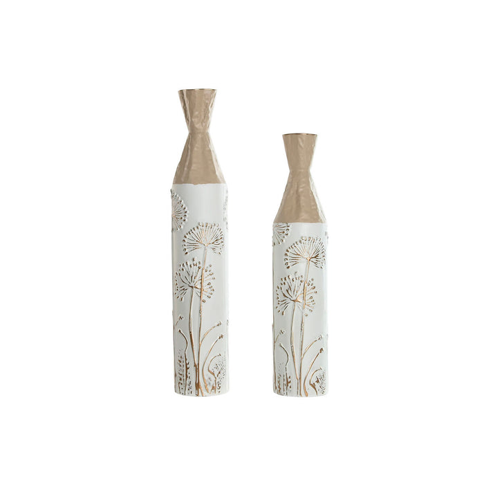 Set of 2 Vases Home ESPRIT Beige Light brown Metal 13,5 x 13,5 x 71 cm (2 Pieces)
