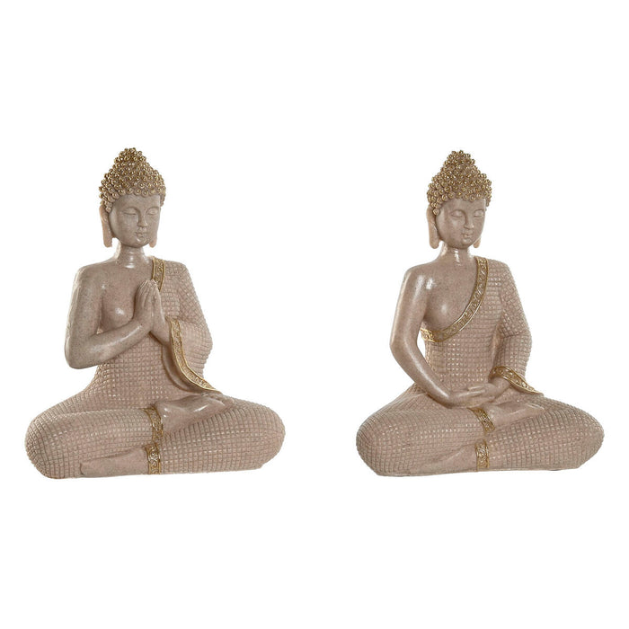 Decorative Figure Home ESPRIT Cream Golden Buddha Oriental 23 x 12 x 28 cm (2 Units)