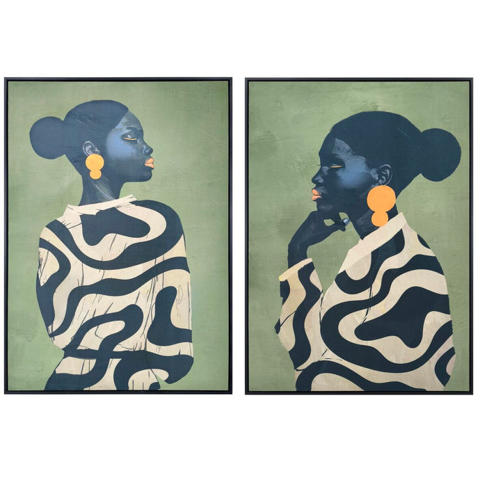 Painting Home ESPRIT Black Green Lady Modern (2 Units)