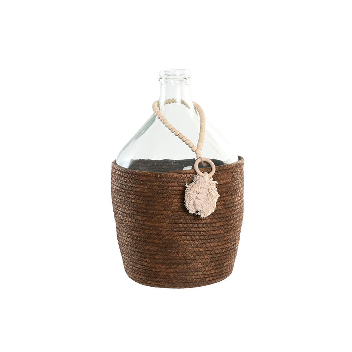 Vase Home ESPRIT Transparent Dark brown Crystal Natural Colonial 26 x 26 x 39 cm