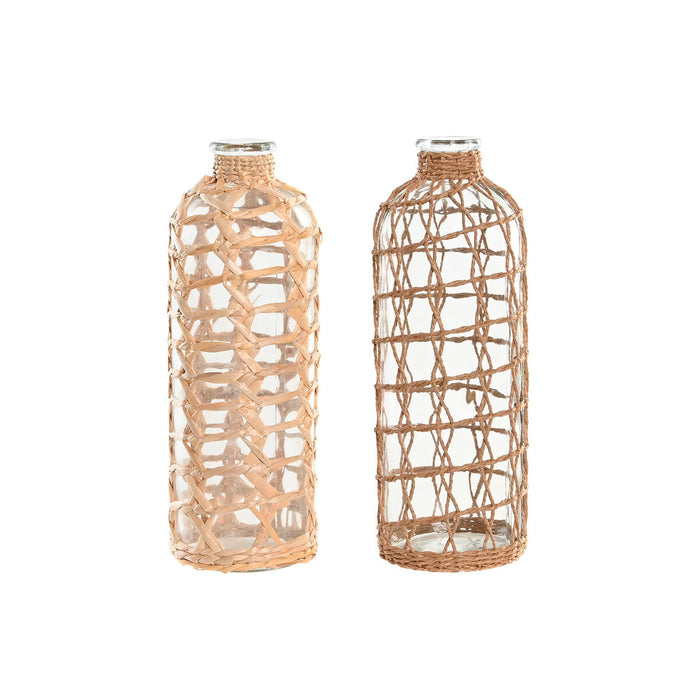 Vase Home ESPRIT Transparent Light brown Crystal Natural Mediterranean 12 x 12 x 33 cm (2 Units)