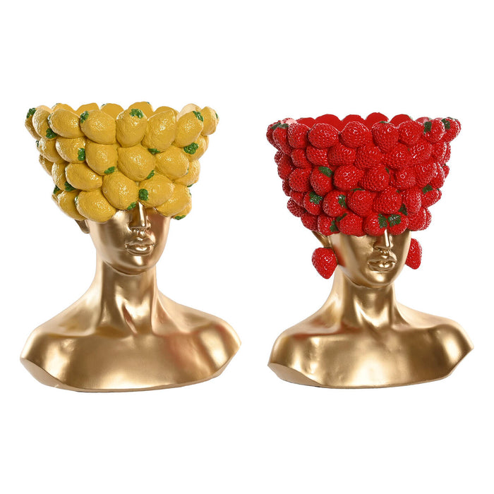 Vase Home ESPRIT Yellow Red Resin Golden Modern Fruit 28 x 17 x 35 cm (2 Units)