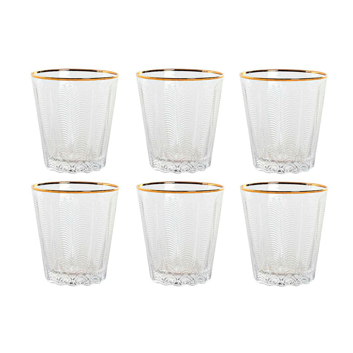 Set of glasses Home ESPRIT Transparent Golden Crystal With relief 350 ml (6 Units)