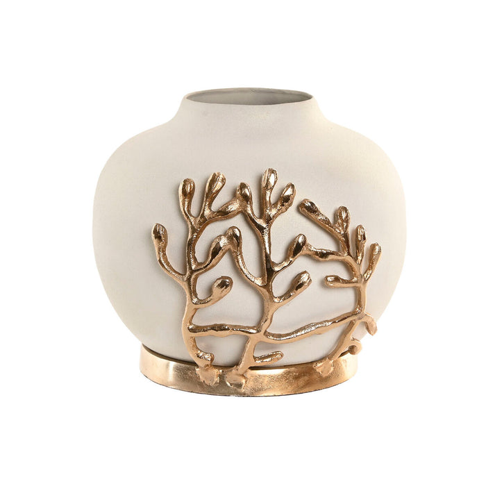 Vase Home ESPRIT White Golden Aluminium Modern 19 x 19 x 18 cm