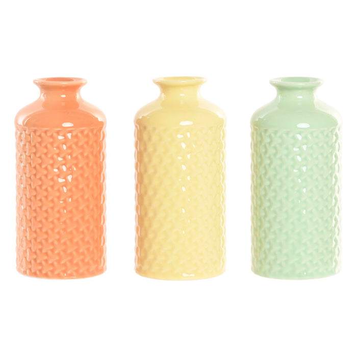 Vase Home ESPRIT Green Beige Grey Terracotta Dolomite 9 x 9 x 19 cm (3 Units)