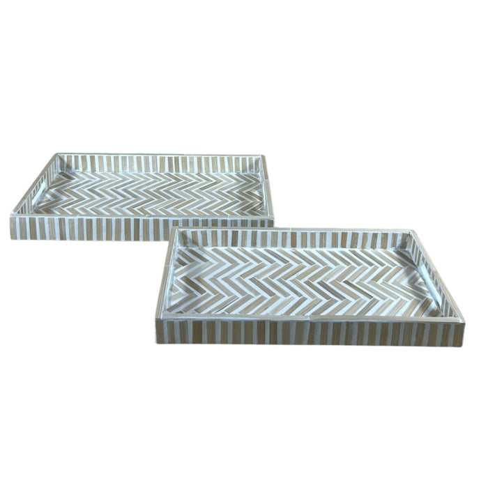 Snack tray Home ESPRIT White Brown Tropical 46 x 27 x 4,5 cm (2 Units)