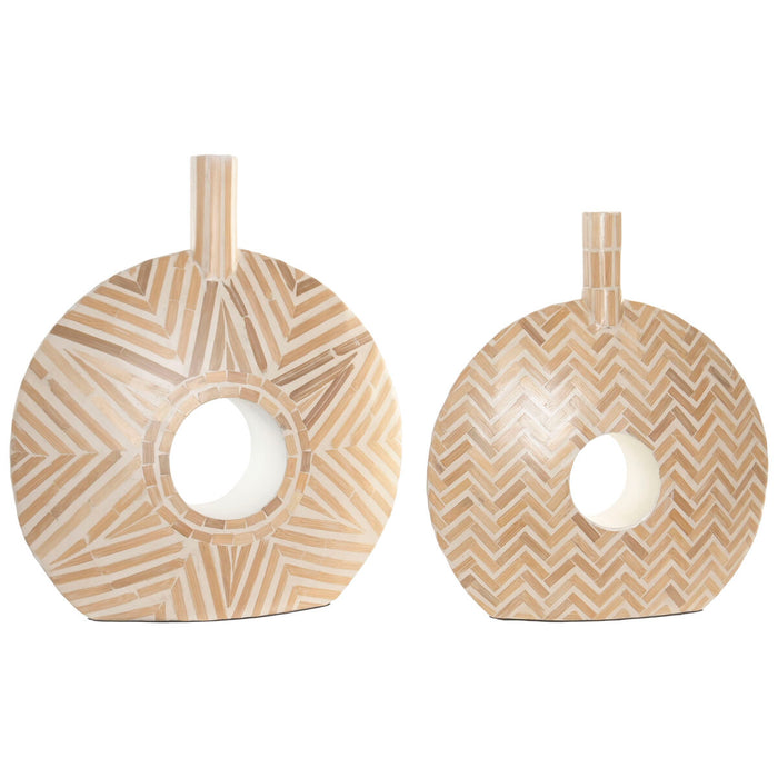 Set of 2 Vases Home ESPRIT White Brown Resin Bamboo Natural Tropical 47 X 13 X 52 CM (2 Pieces)