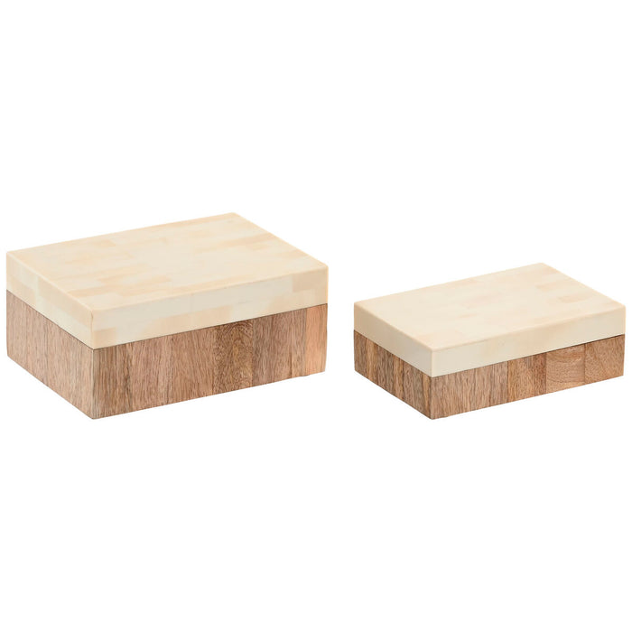 Jewelry box Home ESPRIT White Natural Resin Mango wood 18 x 13 x 7,5 cm (2 Pieces)