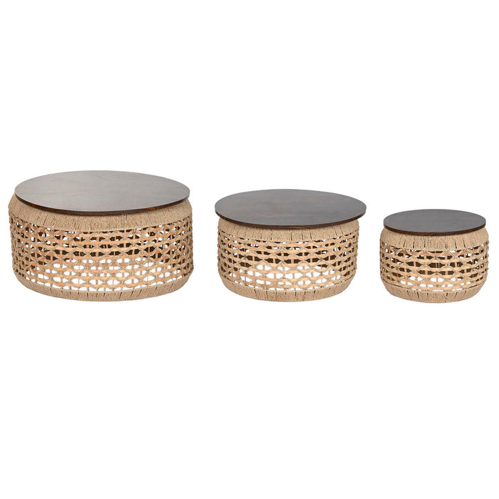 Set of 3 tables Home ESPRIT Brown 70 X 70 X 35 CM (3 Units)