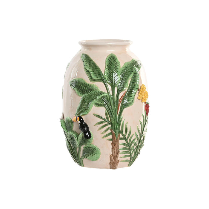 Vase Home ESPRIT Green Beige Ceramic Birds Tropical 26 x 26 x 33 cm