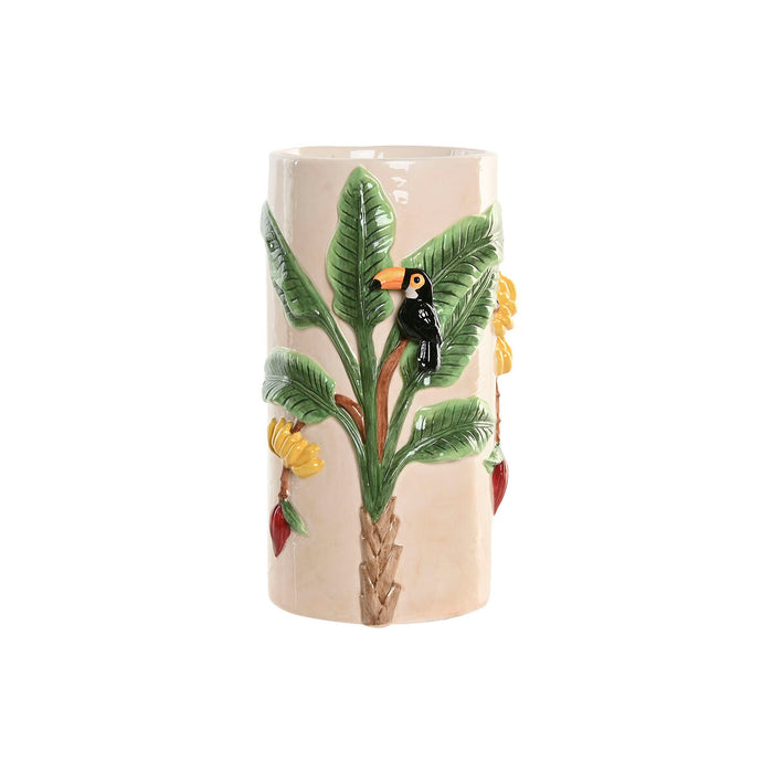 Vase Home ESPRIT Green Beige Ceramic Birds Tropical 17 x 17 x 30 cm