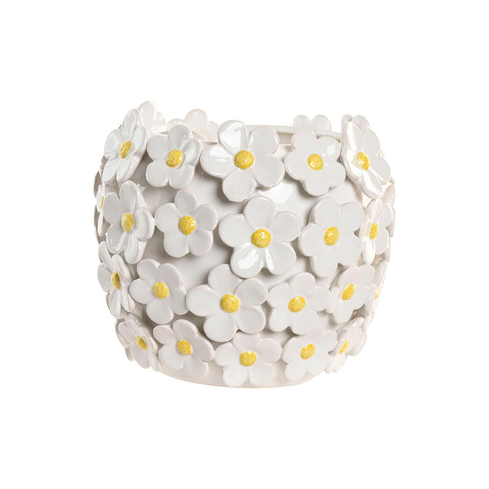 Vase Home ESPRIT Yellow White Ceramic Shabby Chic 21 x 21 x 18 cm