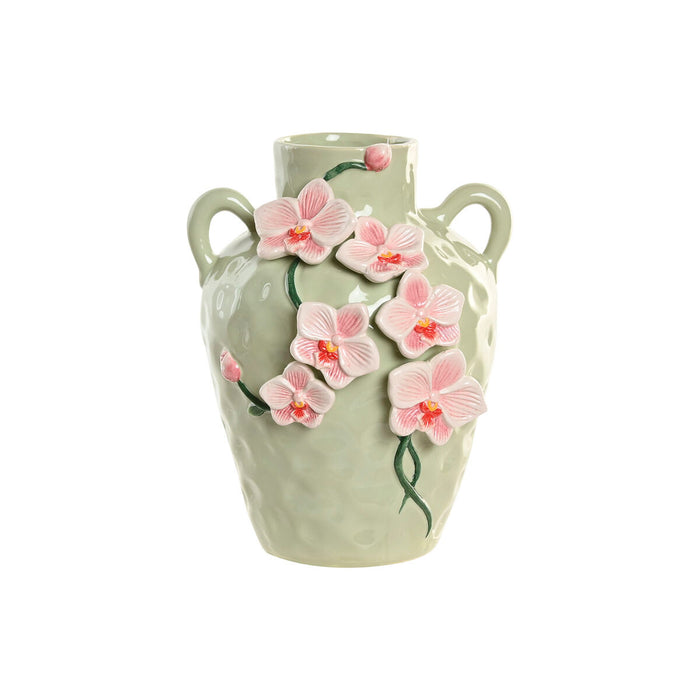 Vase Home ESPRIT Green Pink Ceramic Oriental 21 x 21 x 27 cm
