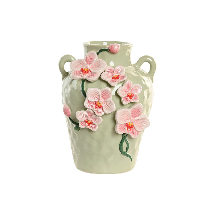 Vase Home ESPRIT Green Pink Ceramic Oriental 15 x 15 x 20 cm