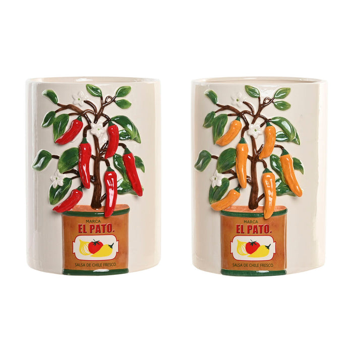 Vase Home ESPRIT White Red Green Ceramic Urban Pepper 22 x 22 x 28 cm (2 Units)