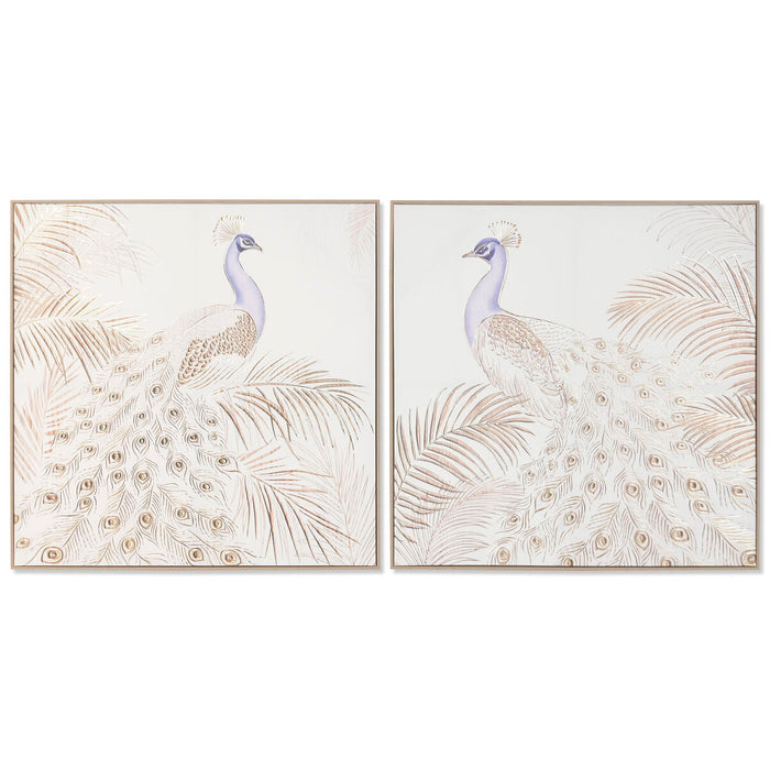 Painting Home ESPRIT White Natural Peacock Tropical 100 x 5 x 100 cm (2 Units)