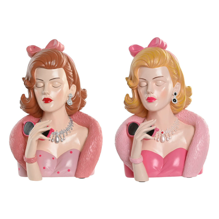 Decorative Figure Home ESPRIT Yellow Brown Pink Lady 21,5 X 17,5 X 29 CM (2 Units)