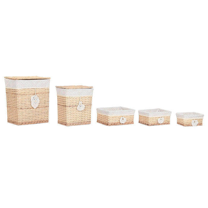 Laundry basket Home ESPRIT Natural wicker Boho 47 x 35 x 55 cm 5 Pieces